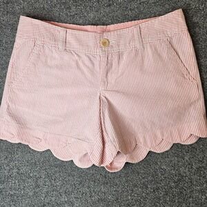 Lilly Pulitzer Womens Buttercup Scallop Hem Seersucker Shorts Size 4 Pink Stripe